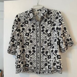 Max Studio printed black and white collared shirt